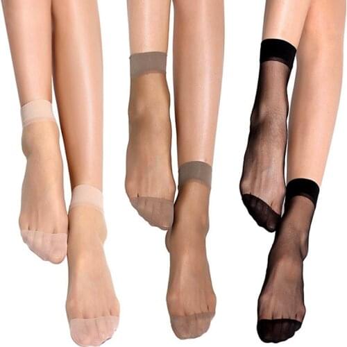 20pcs=10 Pairs Summer Bamboo Female Short Socks Womens Thin Crystal Transparent Girl Ankle Silk Smooth Non-slip Suitable Socks