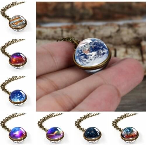 2019 Christmas Gifts Galaxy Double Sided Pendant Chain Necklace Moon Earth Handmade Necklace Mothers Day Gift Boyfriend