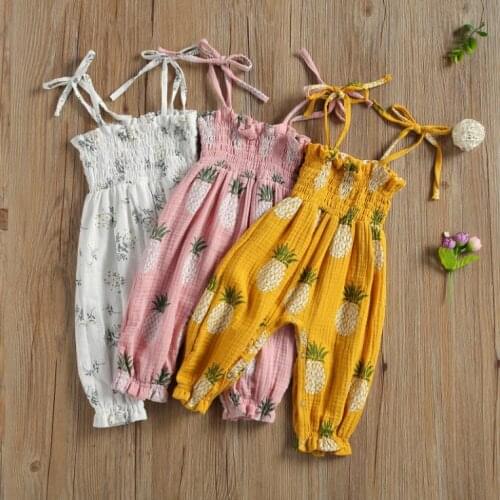 2021 Summer Newborn Baby Girls Pineapple/Floral Print Romper Jumpsuit Sleeveless Lace-up Jumpsuit Kids Girls Rompers Jumpsuits