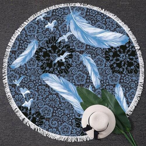 3D Peacock Feather Fashion Vintage Beach Towel Microfiber Round Beach Towel Wind Chimes Bath Towel Shawl Mat Blanket 150*150cm