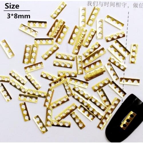 500Pcs/Lot 3*8mm Gold Silver Hollow Hole Rectangl Rivet Studs Metal Alloy Nail Art Decorations Nail Sticker/Charms for Manicure