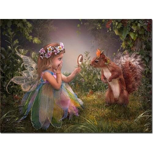 5D Diy Diamond mosaic cartoon girl 3D Diamond Painting square Round Rhinestone Diamond Embroidery fairy and squirrel