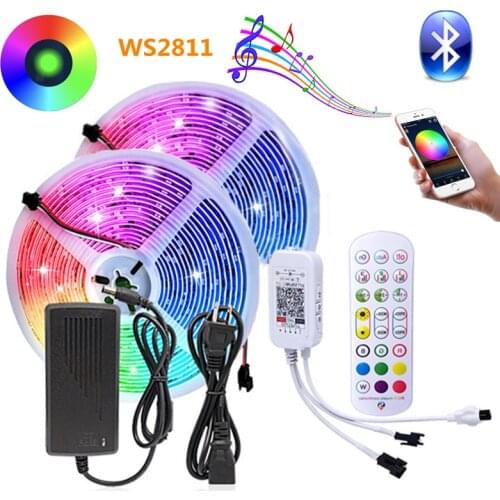 Dream Color WS2811 Addressable Led Strip Lights DC12V 5050 RGB Flexible Diode Ribbon Tape Bluetooth Remote Control With Adapter