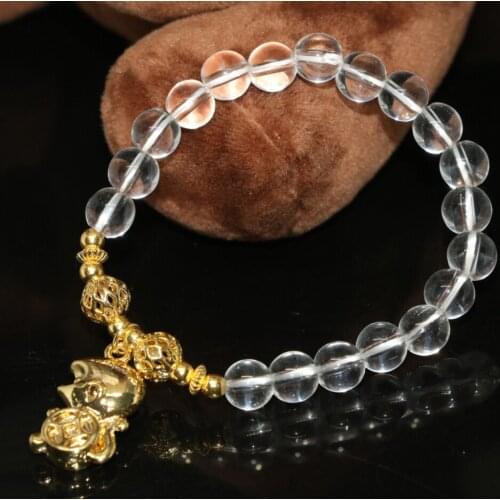 White electroplated crystal bracelets for women 8mm round beads factory outlet diy lovely monkey pendant jewelry 7.5inch B2192
