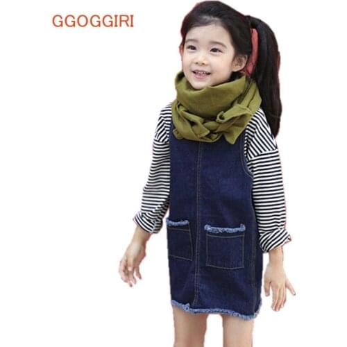 GGOGGIRI Brand New Denim Vest Dresses Girls Autumn Spring Summer Double-used Sleeveless Solid Fashion Quality Kids Dresses