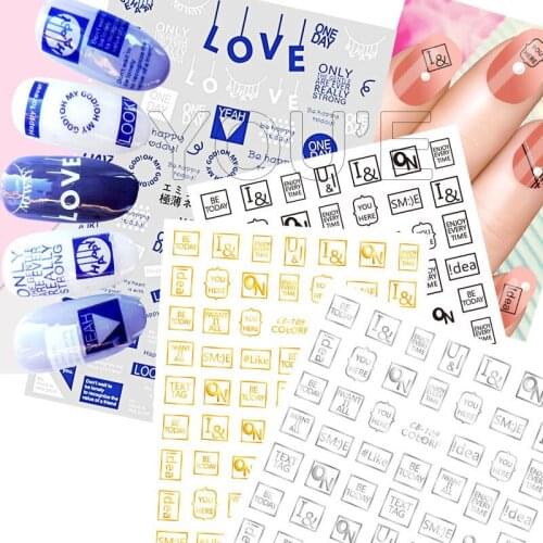 Black Text Tag Nail Art Sticker Self-adhesive LOVE Sticker Nail Decals Manicure Design Happy Face Nail Art Decoration Stickers
