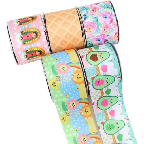 Cocomelo Flower Mexico Style Avocado Cartoon Printed Grosgrain Ribbon Party Decoration 10 Yards DIY Bow Bag Material Handmade