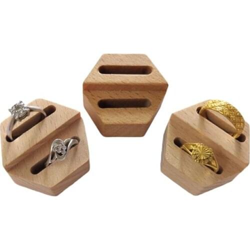 Wooden Hexagon Ring Display Stand Couples Rings Storage Rack Jewelry Holder P9YF