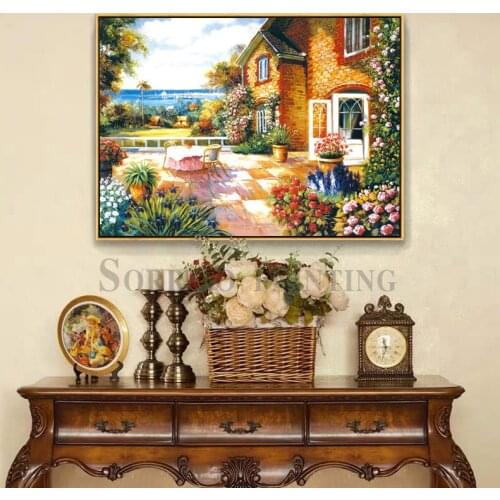 Europe Pastoral Garden Villa Landscape Canvas Painting Corridor Wall Art Prints Dining Pictures For Living Room Home Porch Decor
