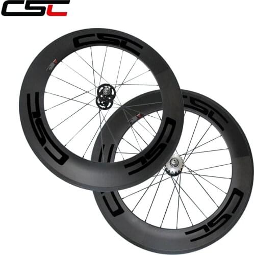 CSC Track Wheels U Shape 25mm Width 88mm Tubular Carbon fixed gear bicycle wheelset WITH sapim pillar 1420 CN 424 SPOKES