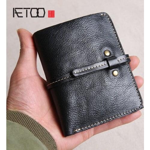AETOO Handmade leather wallet male short paragraph the first layer of leather retro simple young students vertical section buckl