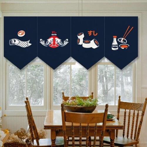 Kitchen Triangle Flag Short Curtain Japanese Sushi Restaurant Decoration Door Head Curtain Kitchen Curtain Partition Curtain