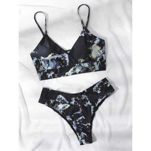 2021 Sexy Water Print Swimsuit Women Bikini Push Up Swimwear Vest Bikini Set Brazilian Bathing Suit Two Piece Swim Suit Female