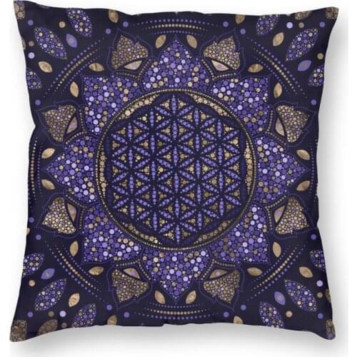 Flower Of Life In Lotus Dot Art Purples And Gold Cushion Covers Sofa Home Decor Square Throw Pillow Case 45x45cm
