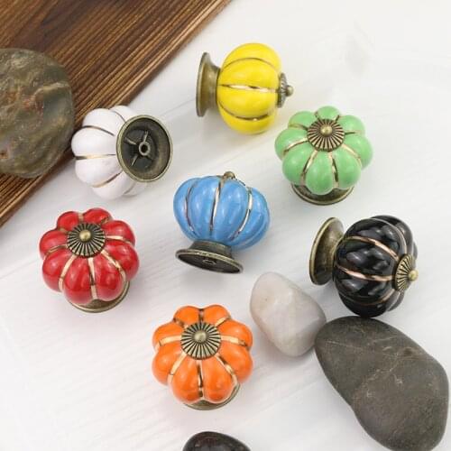 Furniture Handle Door Knobs Furniture Drawer Cupboard Kitchen Pull Handle Pumpkin Ceramic Cabinet Handles Retro Hardware Muebles