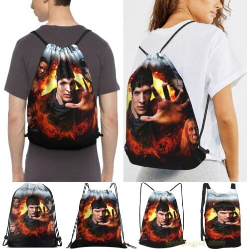 Merlin Cast - Season 5 Women Drawstring Sackpack Gym Bags Men Outdoor Travel Backpacks For Training Fitness Swimming Bag