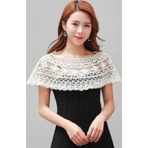 Fashion Summer Thin Women Knitted Embroidered Lace Beach Hollow Shawl Girls Small Thin Floral Short Wraps