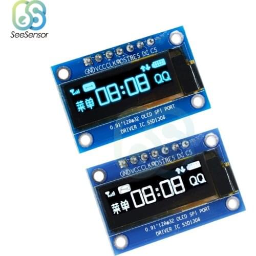 0.91 inch 128x32 OLED LCD Display Module SPI Port SSD1306 Driver IC For Arduino DC 3.3V-5V White/Blue