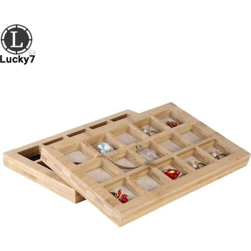 Natural Bamboo Jewelry Display Tray Ring Earrings Tray Beaded Loose Beads Jewelry Storage Tray For Pendant Counter Show Display