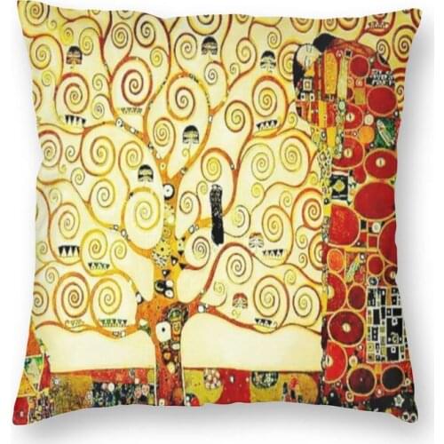 Vibrant The Tree Of Life Square Throw Pillow Cover Home Decor Gustav Klimt Art Nouveau Symbolism Cushion Cover For Sofa