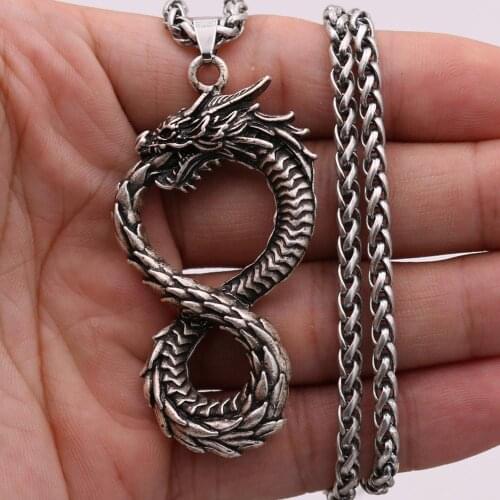 Norse dragon necklace pendant retro style Ouroboros dragon Amulet Viking Jewelry Neclaces For Women Men