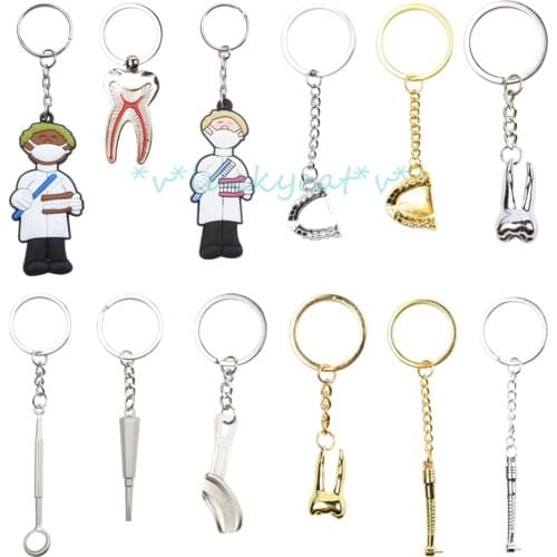 9Pcs Dental Clinic Gift Molar Shaped Tooth Keychain Dental Keyring Ring