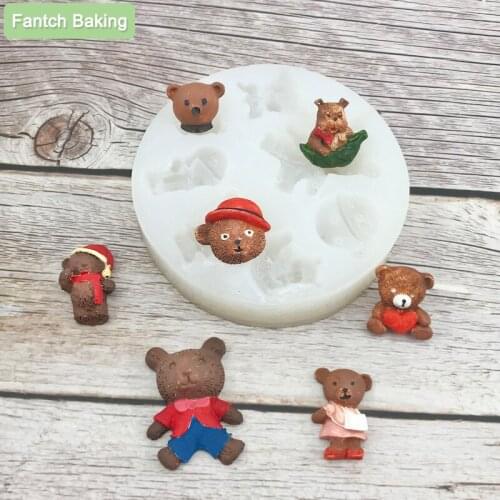 New Cartoon Animal Bear Toy Fondant Cake Mold Soft Silicone For Cupcake Jelly Candy Chocolate DIY Decoration Baking Tool Moulds