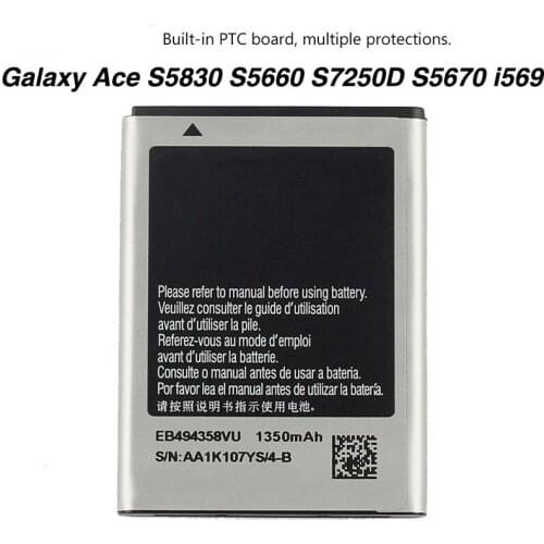 Original High Quality EB494358VU Battery For Samsung Galaxy Ace S5830 S5660 S7250D S5670 i569 GT-S6102 S6818 1350MAh