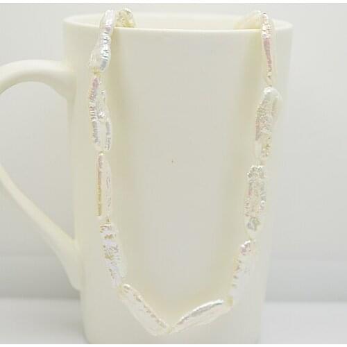 Top Quarlity Real Pearl Jewelry 8X30MM Bright White Stick Baroque Freshwater Pearl Necklace S925 Clasp Perfect Women Gift