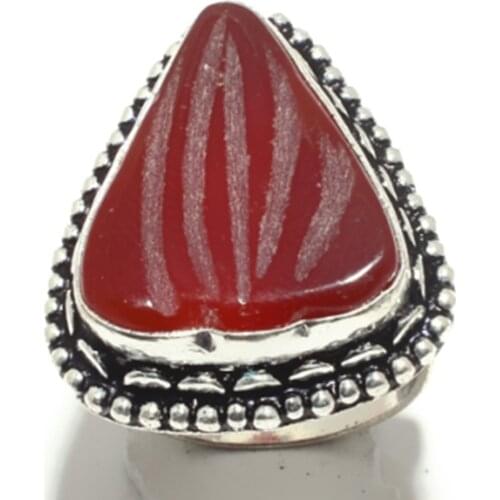 Genuine Carved Carnelian Ring Silver Overlay over Copper , Hand Made Women Jewelry gift , Size: 8.75