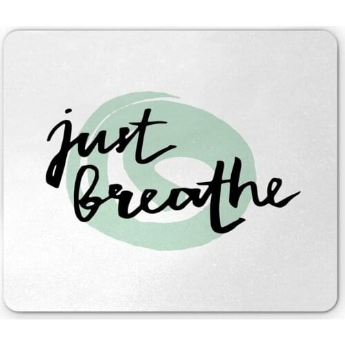 Just Breathe Mouse Pad, Inspirational Positive Saying With Modern Brush Calligraphy Art, Rectangle Non-Slip Rubber