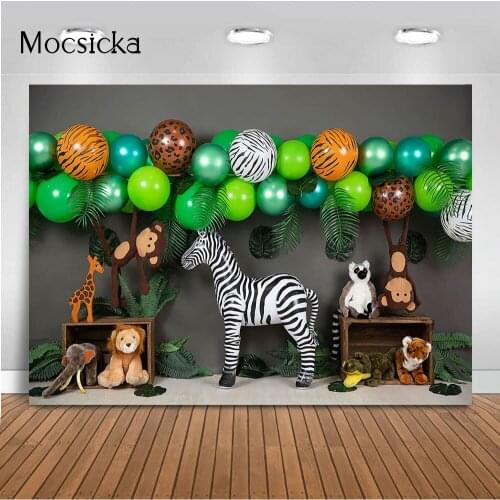 Safari Jungle Animals Backdrop for Photography Newborn Children Kids Portrait Background for Photo Studio Green Leaves Photocall