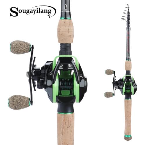 Sougayilang 1.8m-2.7m Baitcasting Rod Reel Combo M Power Carbon Fiber Fishing Rod 12+1BB Baitcasting Fishing Reel Kit