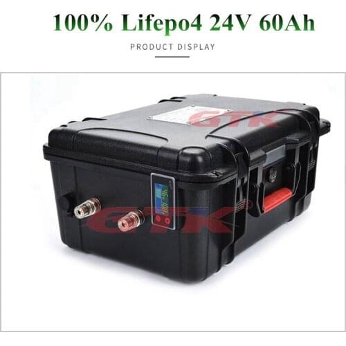 Waterproof 24V 60Ah Lifepo4 battery 24V Lithium battery photovoltaic cell storage solar power motor with BMS 1500W + 10A Charger