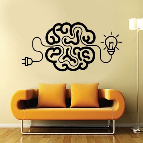 Charge The Brain Wall Sticker Idea Creation Vinyl Decals Motivational Office Vinyl Wall Art Mural Barin With Bulb Decal AC610