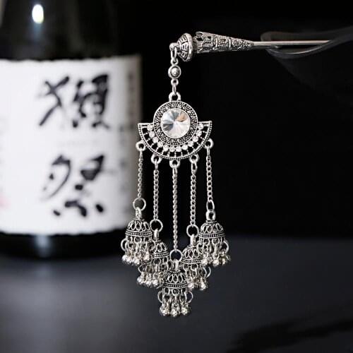 Hair Stick Hair Pins Bells Hairpins With Rhinestones Boho Accessories Vintage Headdress For Hair Women Indian Jewelry Pendent