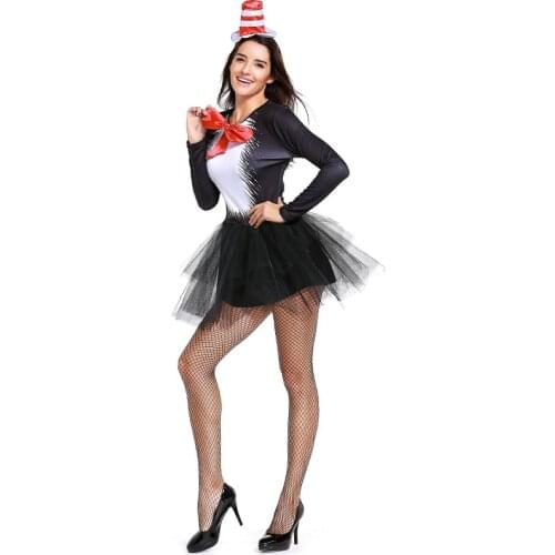Women Black Cat Animal Cosplay Female Halloween Magician Costume Carnival Purim Parade Stage Nightclub Bar Role Play Party Dress