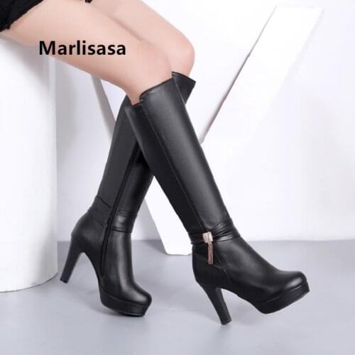 Frauen Stiefel Women Classic High Quality Black Pu Leather High Heel Boots Ladies White Autumn Winter Long Boots Botas G6014