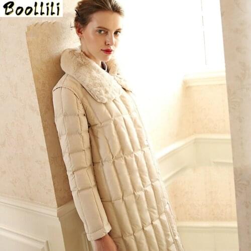 Boollili White Duck Down Jacket Korean Down Coat Women Winter Coat Rex Rabbit Fur Collar Puffer Jacket Women Parka