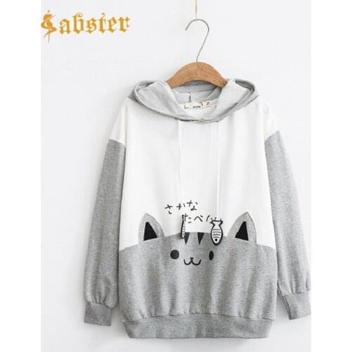 2018 Summer Sweet Mori Girl Sweatshirt Women Clothing Cartoon Cat Ears Cute Female Hoodies Long Sleeve Pullovers Sweatshirt