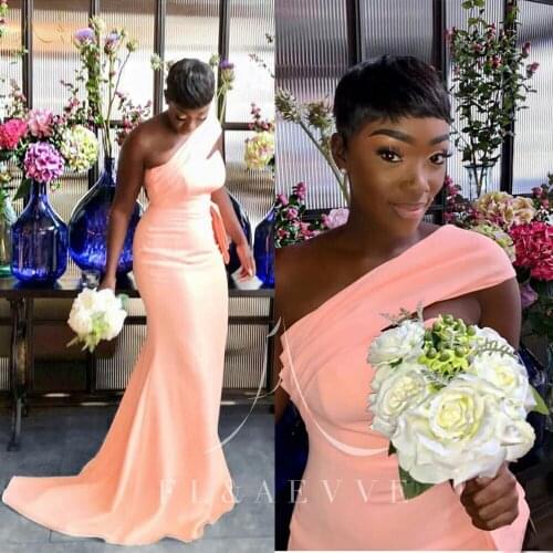 New Pink Satin Mermaid Bridesmaid Dresses One-Shoulder Wedding Party Gowns for Black Women Occasion Dress Plus Size