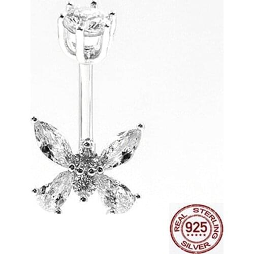 Zircon Butterfly belly button ring navel piercing 925 sterling silver crystal body piercing sexy jewelry women hypoallergenic