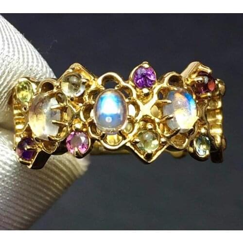 Moonstone Rings Fine Jewelry Real 18K Gold AU750 100% Natural Moonstone Gemstone 6.07grams Females Rings for Women Fine Rings