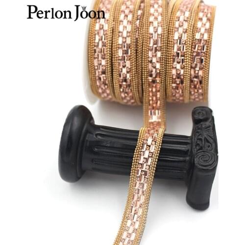 1yard Champagne glass crystal rhinestone trim with gold chain tape decorative hot fix shoes clothing accessories TR136