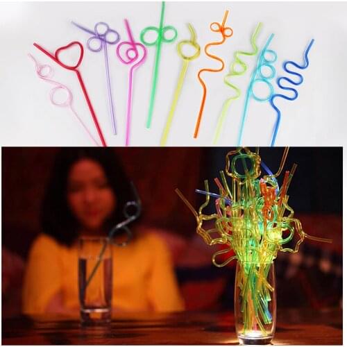 10pc Funny Soft Plastic Curly Loop Straw Colorful Homebrew Kawaii Unique Flexible Drinking Tube Kids Party Bar Accessories Beer
