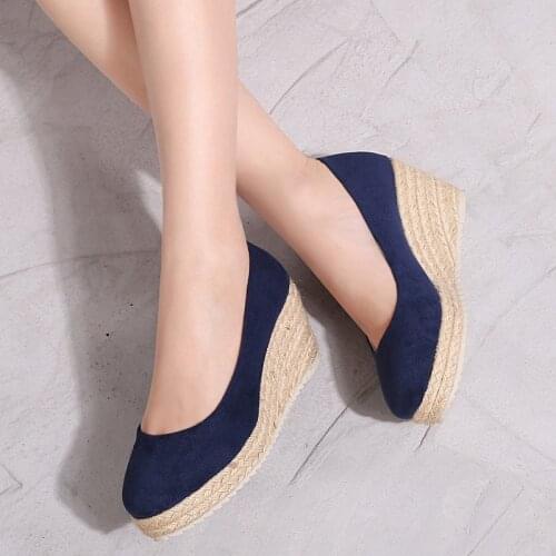 2021 Suede Wedge Single Shoes Womens Shallow Mouth Espadrilles Spring and Autumn New Sandals High Heels