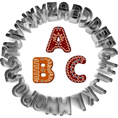 26PCS/Set Alphabet Cookie Stamp Impress Cookie Embosser Cutter Letter Shape DIY Upper Case Fondant Cake Biscuit Mold