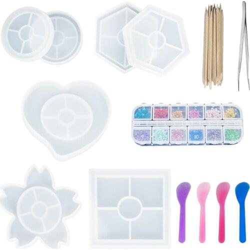 33 Pieces Silicone Mold Silicone Casting Molds DIY Set Handicraft Kit Jewelry Flower Mould Craft Nail DIY Set For Home Decor