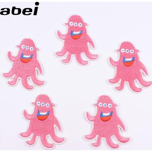 5pcs/lot Cartoon Funny Octopus Stickers Embroidery Iron On Animal Patches Sewing Fabric Appliques DIY Patchwork Craft Coat Badge