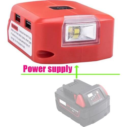 Adapter LED Light Working Lamp Flashlight Torch USB Mobile Phone Charger DC 12V Output For Milwaukee 18V Li-ion Battery M18